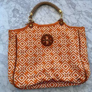 Tory Burch Logo Tote with Woven Rope Handle